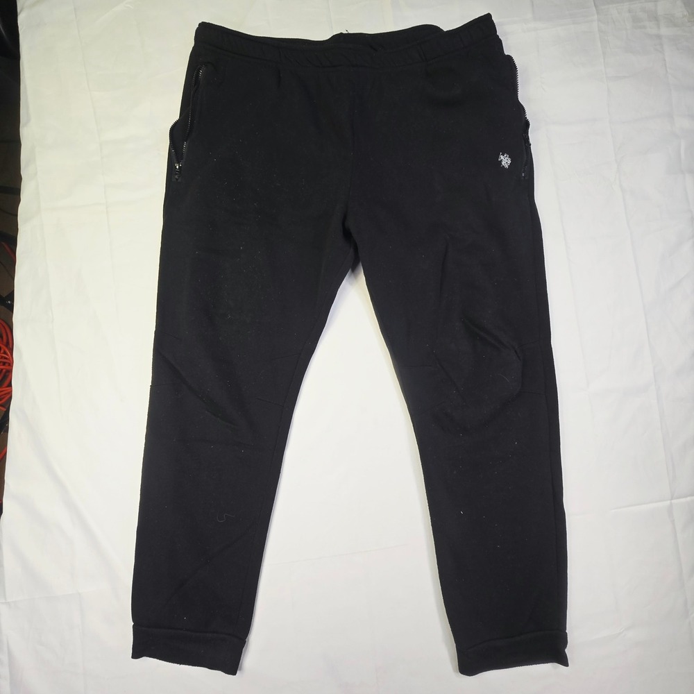 US Polo Assn Jogger Sweatpants Men's 3XL Black Zipper Pockets Tapered Leg